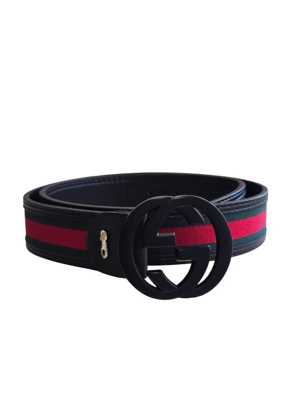 Gucci Black Leather Web Stripe Belt with Red/Green | Double G Buckle | Sz 50/125